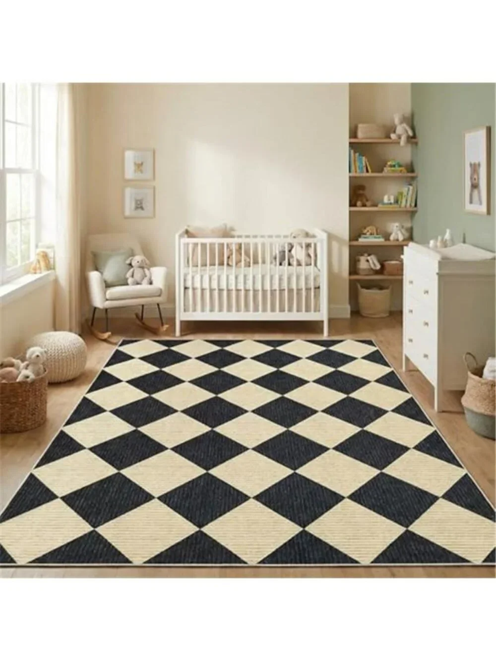 5x7 Modern Checkered Area Rug, Geometric Farmhouse Washable Rug